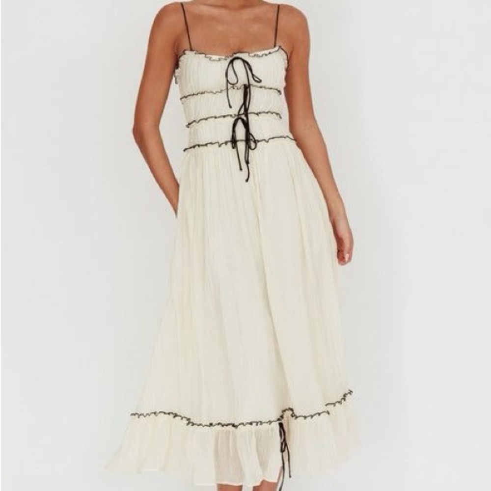 Sylvia Peasant Elegant Cream Maxi Dress with Black Accents - WORTH COLLECTIVE